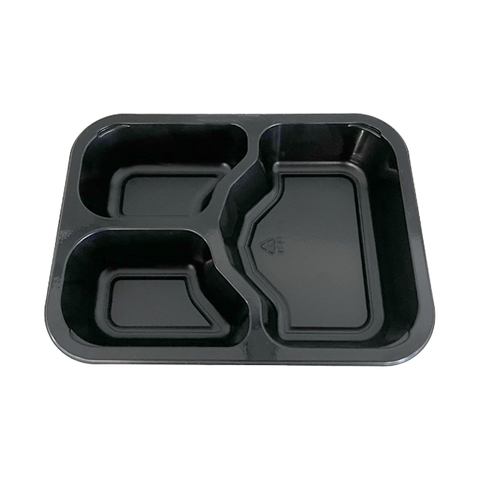 Modelong JC03 - 22 oz Rectangle 3 Compartment Black CPET Tray