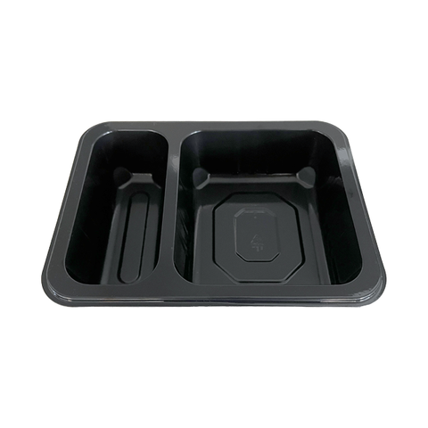 Modelong HS12 - 34 oz Rectangle 2 Compartment Black CPET Tray