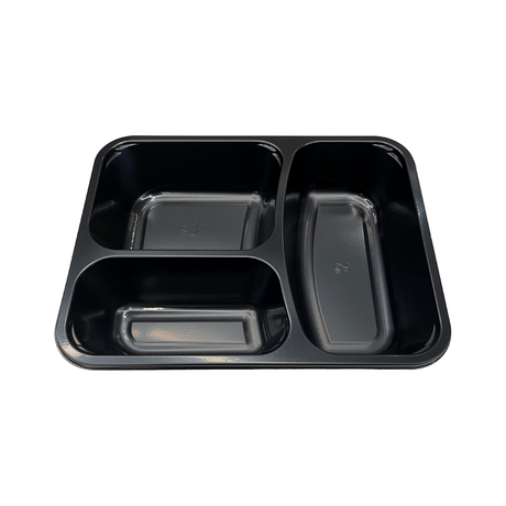 Modelo 005 - 34 oz.Rectangle 3 Compartment Black CPET Tray 