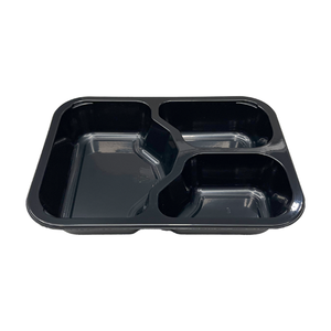 Modelong HS09 - 22 oz Rectangle 3 Compartment Black CPET Tray
