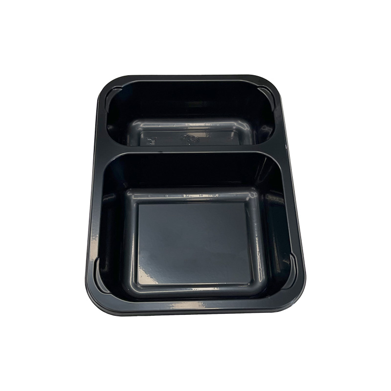 Model HS31 - 15 oz Rectangle 2 Compartment Black CPET Tray
