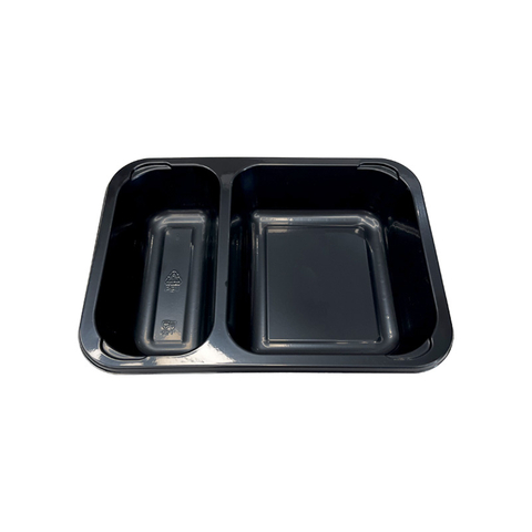 Model HS31 - 15 oz Rectangle 2 Compartment Black CPET Tray