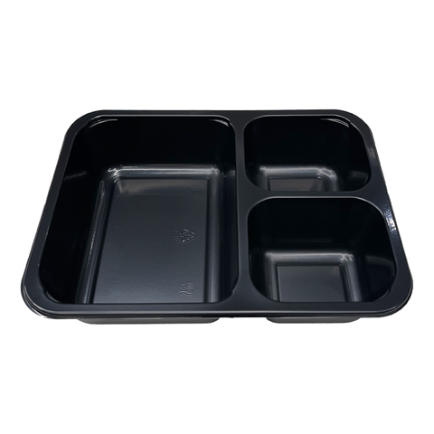 Model 012 - 27 oz. Rectangle 3 Compartment Black CPET Tray 