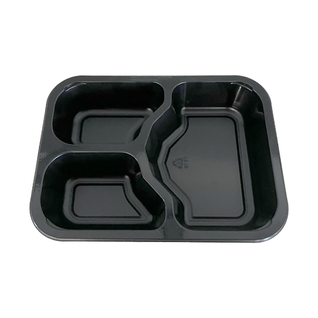 Model JC033 - 22 oz Rectangle 3 Compartment Black CPET Tray