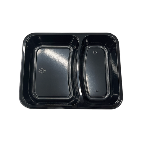 Modelo 020 - 41 oz Rectangle 2 Compartment Black CPET Tray