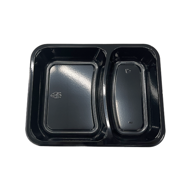 Model 020 - 41 oz Rectangle 2 Compartment Black CPET Tray