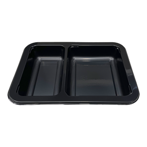 Model HS11 - 34 oz Rectangle 2 Compartment Black CPET Tray
