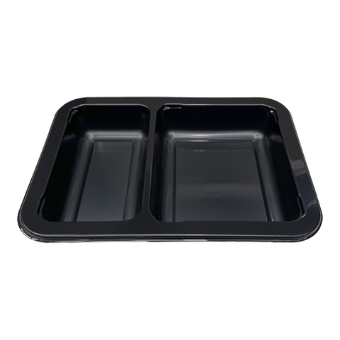 Model 018 - 41 oz Rectangle 2 Compartment Black CPET Tray