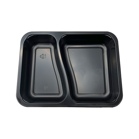 Model HS17 - 37 oz Rectangle 2 Compartment Black CPET Tray