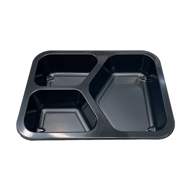 Model 0083 - 25 oz. Rectangle 3 Compartment Black CPET Tray (Y)
