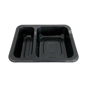 Model HS12 - 34 oz Rectangle 2 Compartment Black CPET Tray