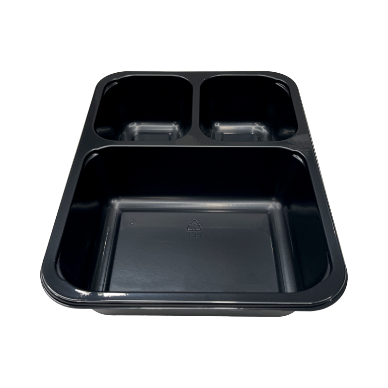 Modelo 012 - 27 oz.Rectangle 3 Compartment Black CPET Tray 