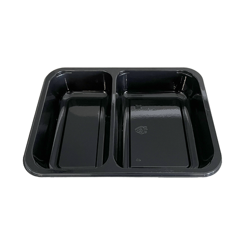 Modelo 016 - 27 oz Rectangle 2 Compartment Black CPET Tray