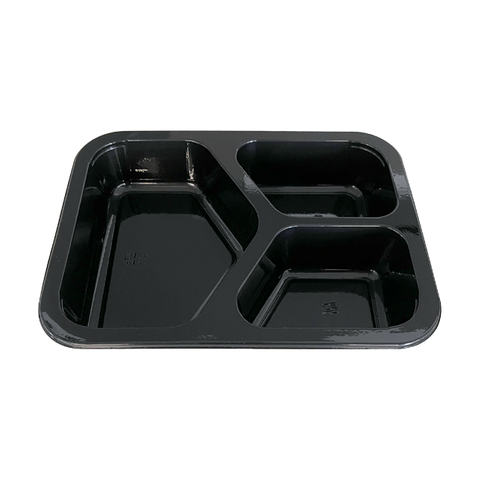Model 017 - 25 oz Rectangle 3 Compartment Black CPET Tray
