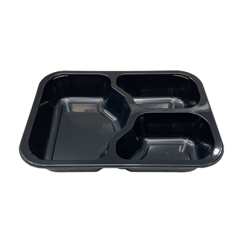 Model HS09 - 22 oz Rectangle 3 Compartment Black CPET Tray