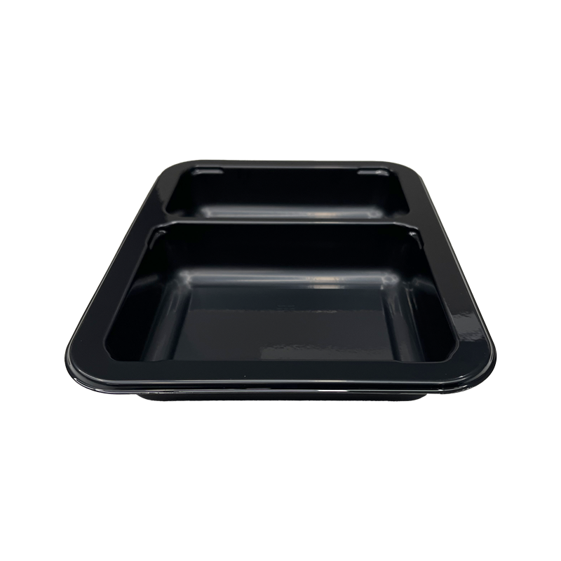 Modelong HS11 - 34 oz Rectangle 2 Compartment Black CPET Tray