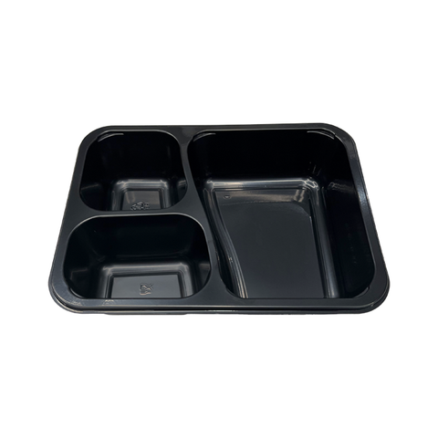 Model HS18 - 47 oz Rectangle 3 Compartment Black CPET Tray