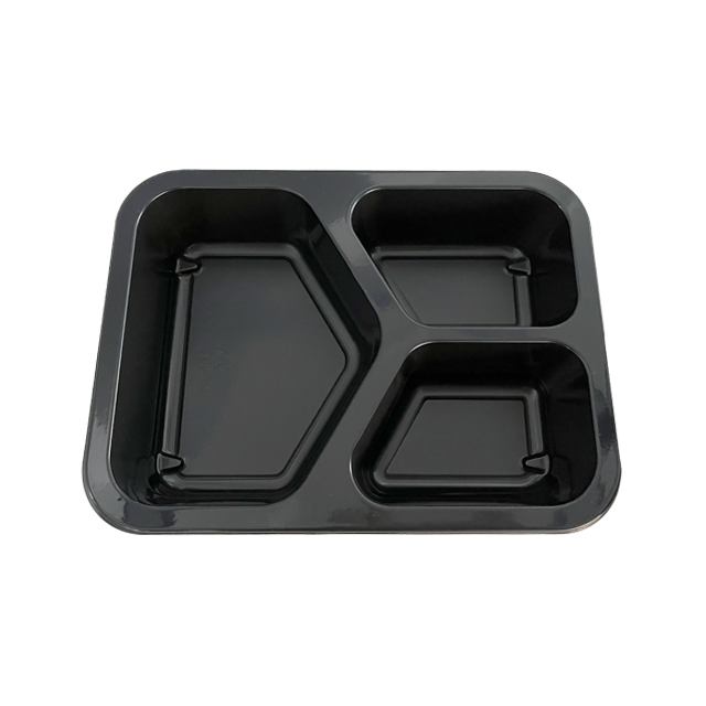 Model 0063 - 27 oz. Rectangle 3 Compartment Black CPET Tray 