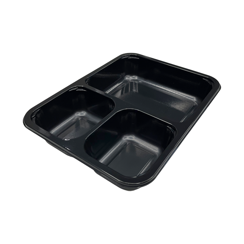 Model 015 - 25 oz Rectangle 3 Compartment BlackCPET Tray